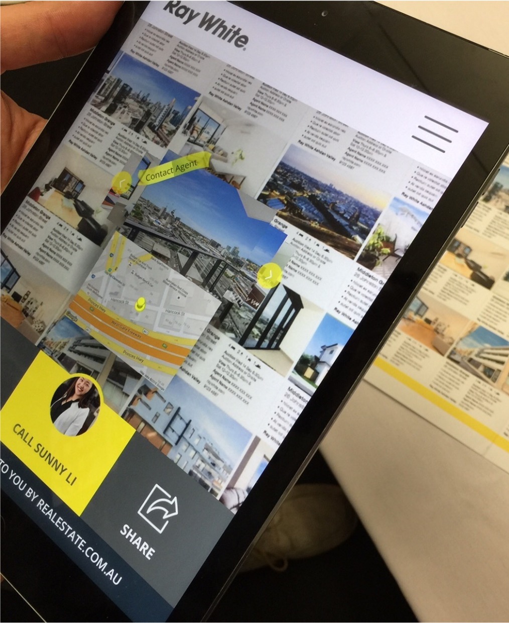 Ray White augmented reality brochure on tablet